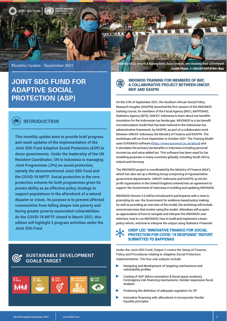 Newsletter Joint SDG Fund COVID-19 MPTF - September 2021 