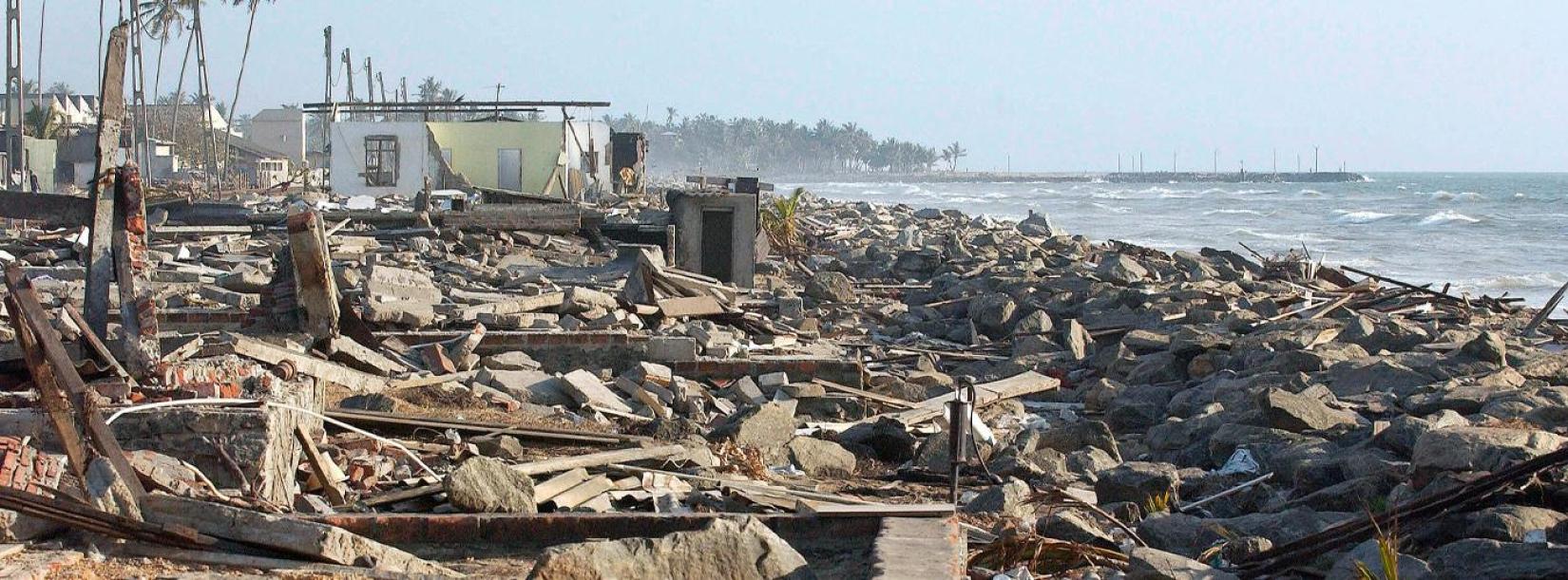 A view of the vast destruction of Moratuwa, a coastal town in the Southwest of Sri Lanka, caused by the Indian Ocean tsunami.