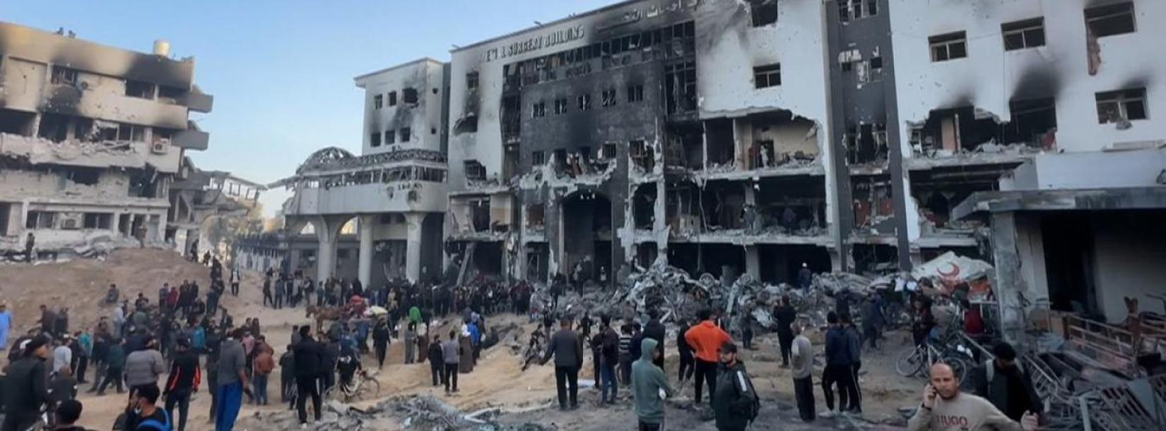 Footage of destruction of Al-Shifa hospital in Gaza, following the siege by the Israeli forces.