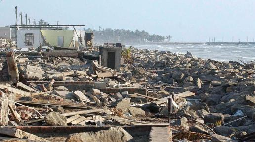A view of the vast destruction of Moratuwa, a coastal town in the Southwest of Sri Lanka, caused by the Indian Ocean tsunami.
