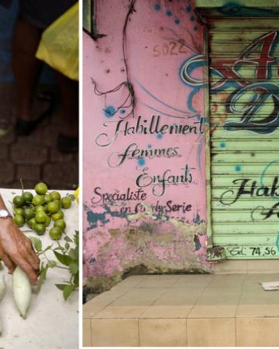 Left: A market vendor sells produce at Victoria Market in Port Victoria, Seychelles. Right: Christine Banlog has been a market woman for 22 years. She is now 64, widowed, and raising her three grandchildren in Nyalla, a locality in the city of Douala, Cameroon.