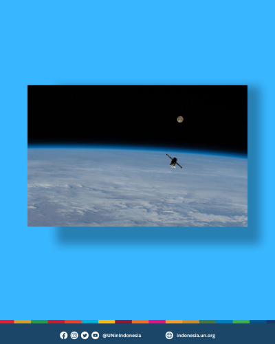 ISS Progress 75 resupply ship, with the full Moon above the Earth's horizon, is pictured separating from the International Space Station shortly after undocking from the Zvezda service module.
