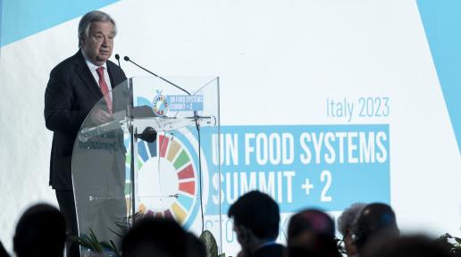 24 July 2023, Rome, Italy - António Guterres,  Secretary-General of the United Nations.  Official Opening: UN Food Systems Stocktaking Moment. UN Food Systems Summit +2 Stocktaking Moment. FAO headquarters, (Plenary Hall).